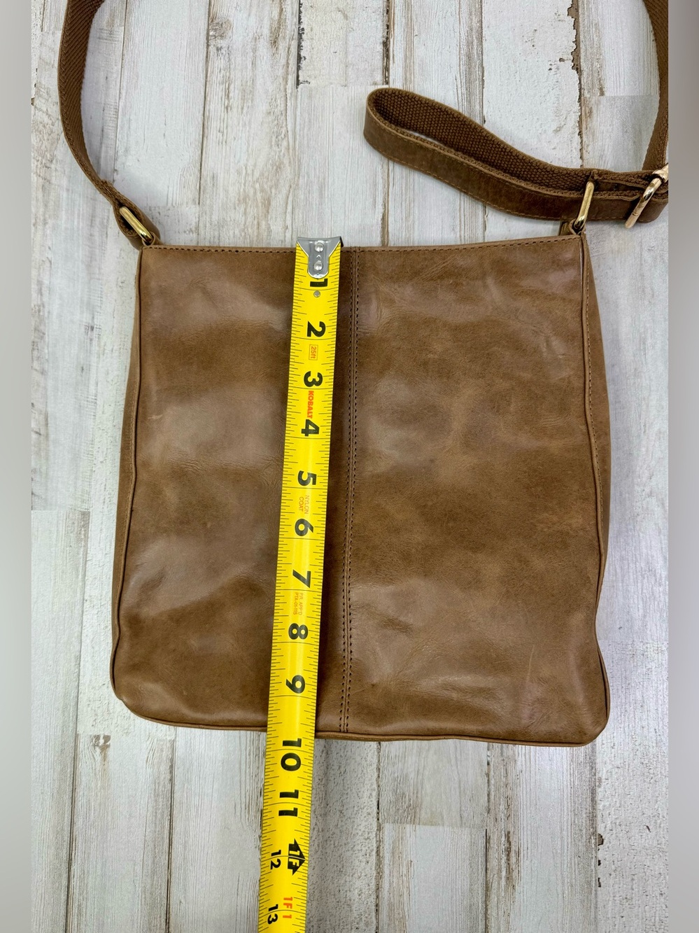 Estalon Brown Genuine Leather Crossbody Messenger Bag Zip Top Adjustable Strap - Picture 9 of 10